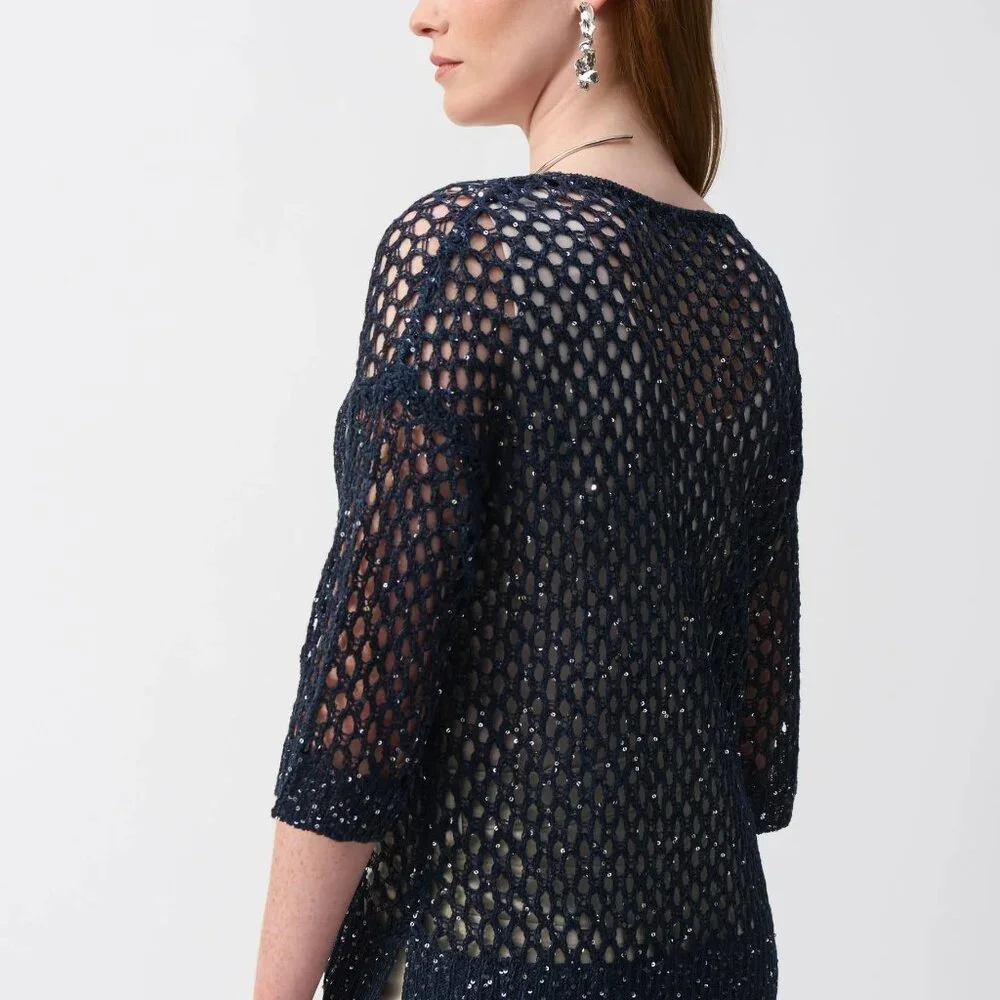NEW JOSEPH RIBKOFF Midnight Blue Stitch Sweater with Sequins Size S/P